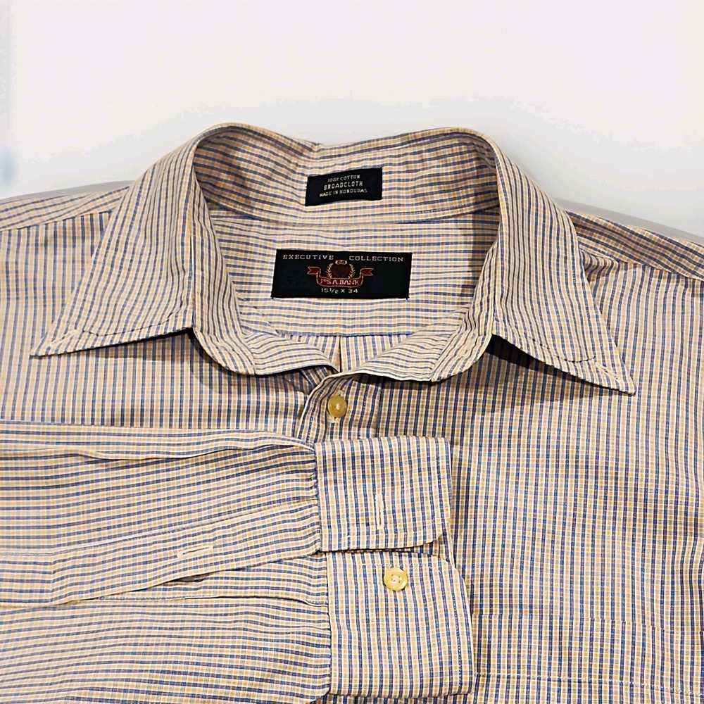 Jos. A. Bank Executive Collection 15 ½ x 34 Blue Micro Check Cotton micro check